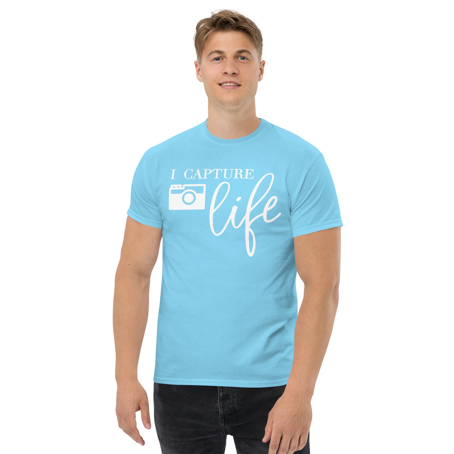 Männer-T-Shirts - Ich nehme das Leben auf - Weißes Logo