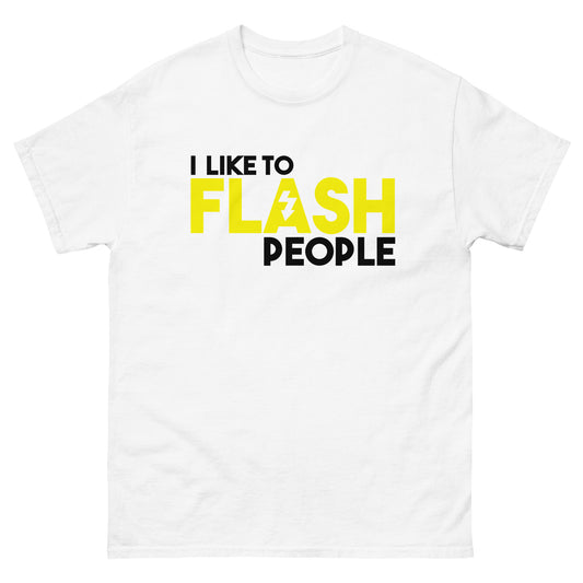 T-shirt da uomo - Mi piace lampeggiare - Logo bianco