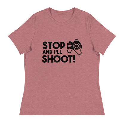 Mädchen-T-Shirts - Stopp und ich schieße - Schwarzes Logo