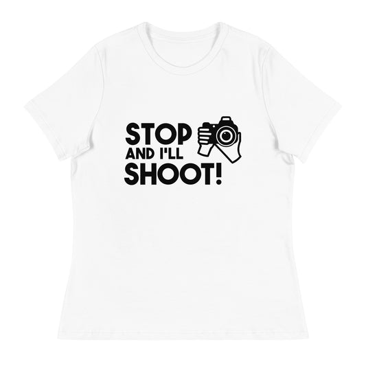 Mädchen-T-Shirts - Stopp und ich schieße - Schwarzes Logo